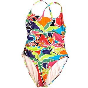 Nautica Women's XL Multicolor Adjustable Strap Side Ruching One-Piece Swimsuit
